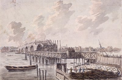 بناء جسر بلاكفريارس ، لندن ، 1762. بواسطة فرانسيس جروس