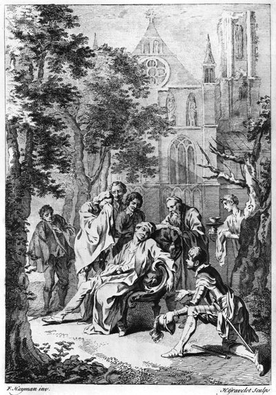 المشهد الخامس من فيلم "الملك جون" بقلم ويليام شكسبير (1564-1616) الذي نقشه هوبرت غرافلوت (1699-1773) بواسطة فرانسيس هايمان