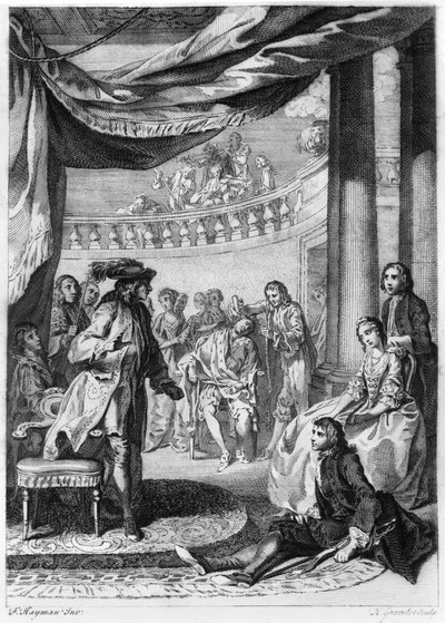 مشهد اللعب ، من فيلم "هاملت" لوليام شكسبير (1564-1616) الذي نقشه هوبرت غرافلوت (1699-1773) بواسطة فرانسيس هايمان