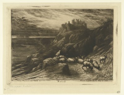 قلعة Harlech في ويلز Harlech (العنوان على الكائن) بواسطة فرانسيس سيمور هادن (السير) (توقيع الفنان)