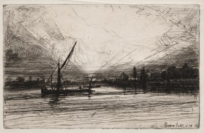 غروب الشمس في نهر التايمز ، 1862. بواسطة فرانسيس سيمور هادن