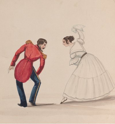 رجل وامرأة من بيرو يرقصان زاماكويكا ، من مجموعة رسومات تصور ... ، كاليفورنيا. 1848. بواسطة فرانسيسكو