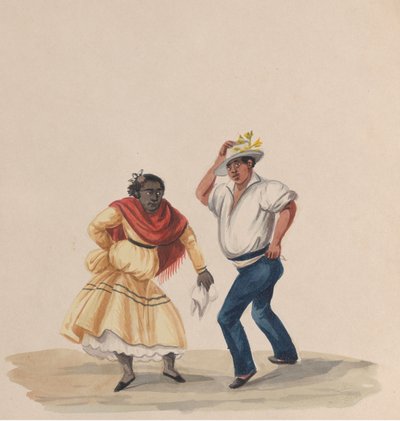 رجل وامرأة يرقصان من مجموعة رسومات تصور زي بيروفي ، 1848. بواسطة فرانسيسكو