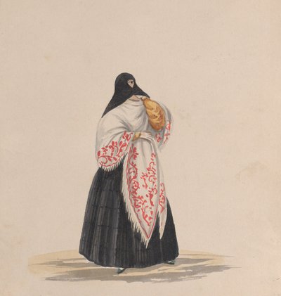 امرأة ترتدي ملابس أنيقة ، من مجموعة رسومات تصور زيًا بيروفيًا ، كاليفورنيا. 1848. بواسطة فرانسيسكو
