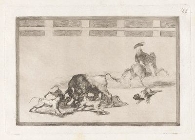 Echan perros al toro (لقد فقدوا كلابًا على الثور) ، اللوحة 25 من La tauromaquia بواسطة فرانسيسكو دي جويا