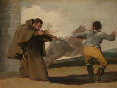 الراهب بيدرو يطلق النار على El Maragato بينما يهرب حصانه ، c. 1806. بواسطة فرانسيسكو دي جويا
