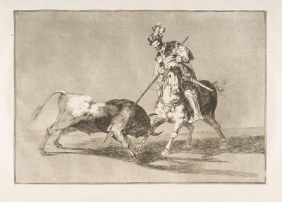 اللوحة 11 من Tauromaquia: قائد المخيم يتحدى ثورًا آخر ، 1816. بواسطة فرانسيسكو دي جويا