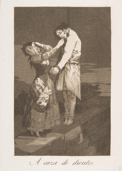 اللوحة 12 من لوس كابريتشوس: البحث عن الأسنان A caza de dientes. ، 1799. بواسطة فرانسيسكو دي جويا
