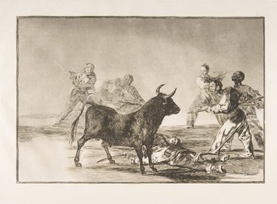 اللوحة 12 من Tauromaquia: الحشد يقرع الثور بالرماح ، المنجل ، العصابة ... ، 1816. بواسطة فرانسيسكو دي جويا