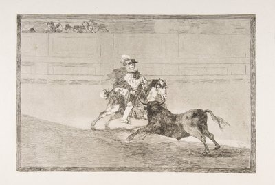 اللوحة 13 من 'Tauromaquia': فارس إسباني على الحلبة كسر الرماح القصيرة ... ، 1816. بواسطة فرانسيسكو دي جويا