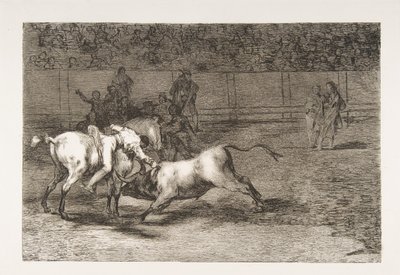 اللوحة 23 من 'Tauromaquia': ماريانو سيبايوس ، الملقب بالهندي ، يقتل الثور من مرحبًا ... ، 1816. بواسطة فرانسيسكو دي جويا