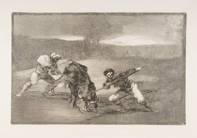 اللوحة 2 من Tauromaquia: طريقة أخرى للصيد سيرا على الأقدام ، 1816. بواسطة فرانسيسكو دي جويا