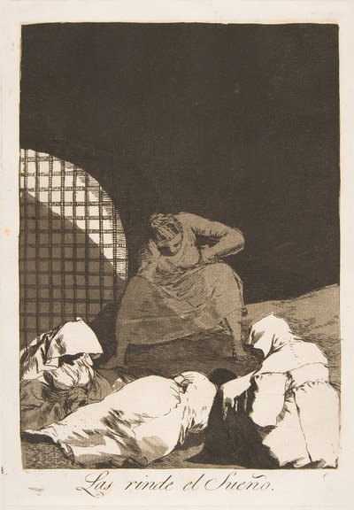 اللوحة 34 من لوس كابريتشوس: النوم يتغلب عليها The Yields the Dream. ، 1799. بواسطة فرانسيسكو دي جويا