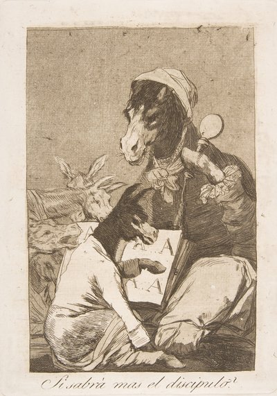 اللوحة 37 من لوس كابريتشوس: قد لا يعرف التلميذ أكثر Si Sabrá mas el discipulo ، 1799. بواسطة فرانسيسكو دي جويا