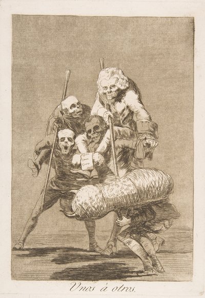 اللوحة 77 من "Los Caprichos": ما يفعله المرء بآخر Unos á otros ، 1799. بواسطة فرانسيسكو دي جويا