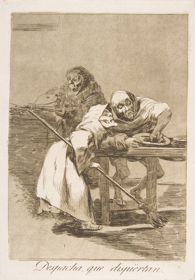 اللوحة 78 من Los Caprichos: كن سريعًا ، فهم يستيقظون Despacha ، que dispiértan. ، 1799. بواسطة فرانسيسكو دي جويا