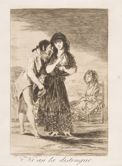 اللوحة 7 من "Los Caprichos": على الرغم من ذلك فهو لا يستطيع إخراجها من Ni asi la distingue. ، 1799. بواسطة فرانسيسكو دي جويا