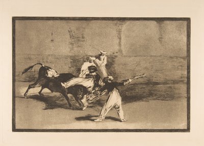 اللوحة ٨ من تاوروموكيا: رباط يلتقطه الثور في الحلقة ، كاليفورنيا. 1816. بواسطة فرانسيسكو دي جويا