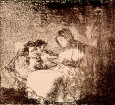 "" امرأة تقرأ قصة لطفلين "" مطبوعات حجرية بقلم فرانسيسكو دي جويا لوسينتس (1746-1828). 1819-1822. مدريد. مكتبة الوطنية بواسطة فرانسيسكو خوسيه دي جويا إي لوسينتس