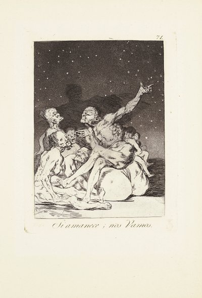 عندما يستريح النهار سنكون خارج (Si amanece؛ nos vamos) لوحة 71 من: Los Caprichos بواسطة فرانسيسكو خوسيه دي جويا إي لوسينتس