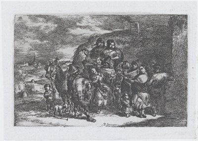اللوحة 13: مجموعة من الناس في الخارج من المحتمل أن يكونوا موسيقيين ، من مسلسل الوصاية ... ، 1850. بواسطة فرانسيسكو لامير بيرينغير