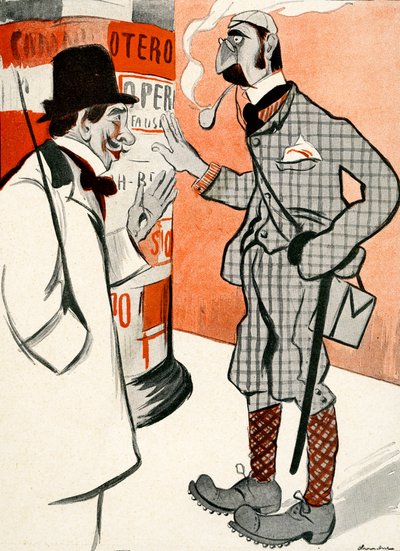رجل فرنسي يخبر رجل إنجليزي كيف يجب أن يلبس الأوبرا ، 1903. بواسطة فرانسيسكو سانشا إي لينغو