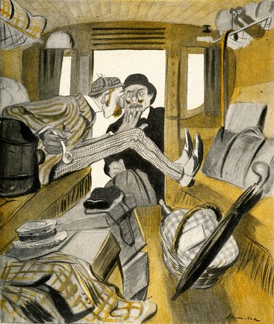 رجل إنجليزي يوقف فرنسيًا عن الجلوس في المقعد الحر في القطار ، 1903. بواسطة فرانسيسكو سانشا إي لينغو