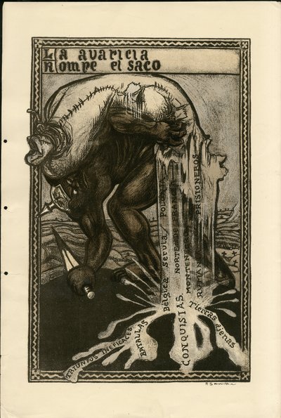 Illustration of Francisco Sancha Lengo (1874-1936) - Flying leaf, circa 1915 - War of 14 -18, Germany Prussia, Silver, Belligerants and symbols, Spanish language, Foreign press بواسطة فرانسيسكو سانشا إي لينغو