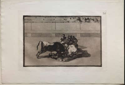 مصارعة الثيران: بيكادور غير مؤهل ويسقط تحت الثور ، 1876. بواسطة فرانسيسكو دي جويا