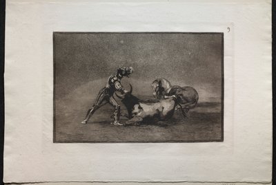 مصارعة الثيران: فارس إسباني يقتل الثور بعد أن فقد حصانه ، 1876. بواسطة فرانسيسكو دي جويا