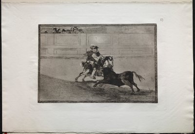 مصارعة الثيران: فارس إسباني مثبت في الحلقة يكسر الرماح القصيرة دون مساعدة ... ، 1876. بواسطة فرانسيسكو دي جويا