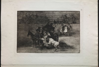 مصارعة الثيران: قتال في عربة تم تسخيرها إلى اثنين من البغال ، 1876. بواسطة فرانسيسكو دي جويا