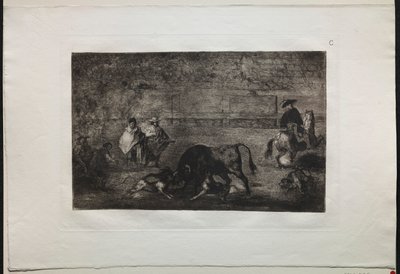 مصارعة الثيران: الكلب عقاله على الثور ، 1876. بواسطة فرانسيسكو دي جويا