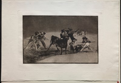 مصارعة الثيران: المغاربة يستخدمون الحمير كحاجز للدفاع عن أنفسهم ضد الثور ... ، 1876. بواسطة فرانسيسكو دي جويا