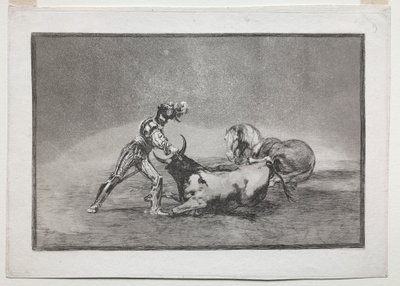 لا توراموكيا: فارس إسباني يقتل الثور بعد أن فقد حصانه ، 1815-1816. بواسطة فرانسيسكو دي جويا