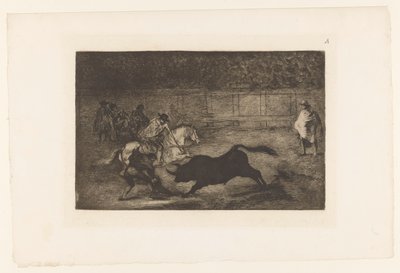رجل على ظهور الخيل يلصق رمحه في ثور Un Cavalier espagnol brisant des 
