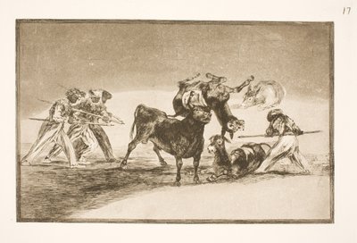 يستخدم المور الحمير كحاجز للدفاع عن أنفسهم ضد الثور ، الذي تم تجهيز قرونه بالرصاص بواسطة فرانسيسكو دي جويا