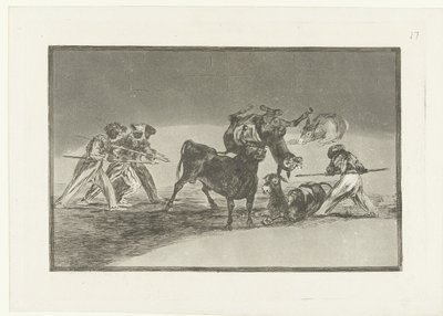 المور والحمير يقاتلون الثور Palenque de los Moros hecho con burros para defenseerse del toro embolado La Tauromaquia (عنوان المسلسل) مصارعة الثيران (عنوان المسلسل) بواسطة فرانسيسكو دي جويا