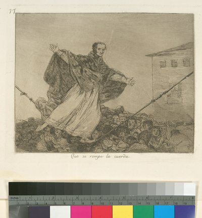 Que se rompe la cuerda (May the cord break)، Plate 77 from Los Desastres de la Guerra (The Disasters of War) ، بعد 1814-15 ، نُشرت عام 1863 (النقش أو الرسم المائي أو اللافيس والنقطة الجافة) بواسطة فرانسيسكو دي جويا