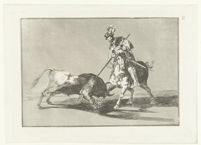 Rodrigo Díaz de Vivar verwondt een stier El Cid Campeador يرمي ثورًا آخر Stierenvechten (عنوان المسلسل) مصارعة الثيران (عنوان المسلسل) بواسطة فرانسيسكو دي جويا