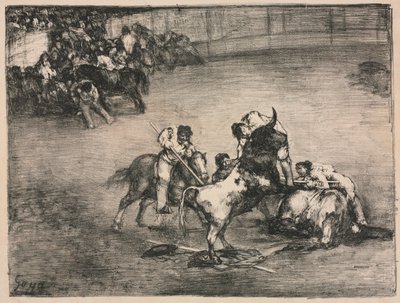ثيران بوردو: Picador تم القبض عليه بواسطة بول ، 1825. بواسطة فرانسيسكو دي جويا