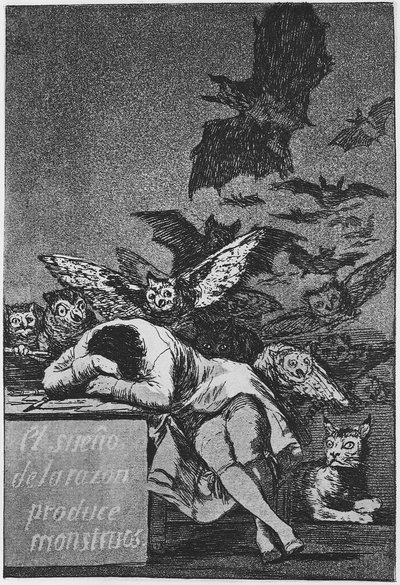 نوم العقل ينتج الوحوش. Capricho No 43، 1797-1798 بواسطة فرانسيسكو دي جويا