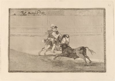 Un caballero espanol en plaza quebrando rejoncillos sin auxilio de los chulos (فارس الخيالة الإسباني في الحلبة يكسر الرماح القصيرة بدون مساعدة المساعدين) بواسطة فرانسيسكو دي جويا