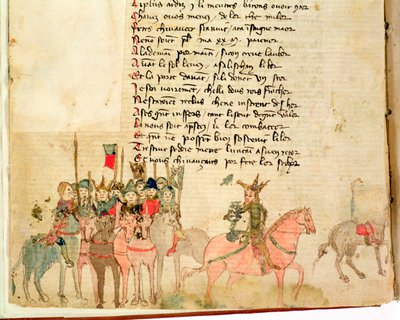 السيدة Est 27 W 8.17 f.1v Attila the Hun (c.406-453) وجيشه على ظهور الخيل ، من حرب أتيلا بواسطة نيكولا دا كاسولا بواسطة مدرسة فرانكو الإيطالية