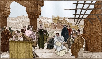 بيير أبيلارد أو أبيلارد (1079-1142) ، فيلسوف وعالم لاهوت فرنسي ومدرسته على جبل سانت جينيفيف. من اللوحة الجصية لفرانسوا فلامنج. بواسطة فرانسوا (بعد) فلامنج