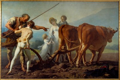La lecon deILLage لوحة لفرانسوا أندريه فنسنت (1746-1816) القرن التاسع عشر. 3.13x2.13 م بوردو ، متحف الفنون الجميلة بواسطة فرانسوا أندريه فنسنت