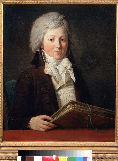 صورة لشاب يحمل ملفًا به رسومات. لوحة لفرانسوا أندريه فنسنت (1746-1816). زيت على قماش ، 73 × 59 سم بواسطة فرانسوا أندريه فنسنت