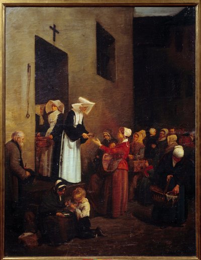صدقة. الراهبات يوزعن الطعام على الفقراء في الشارع. لوحة فرانسوا بونفين (1817-1887) بواسطة فرانسوا بونفين