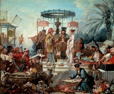 حفل زفاف صيني في مسرح الزفاف في بلاط إمبراطور الصين. لوحة لفرانسوا باوتشر (1703-1770) 1740 بيسانكون ، متحف الفنون الجميلة بواسطة فرانسوا باوتشر