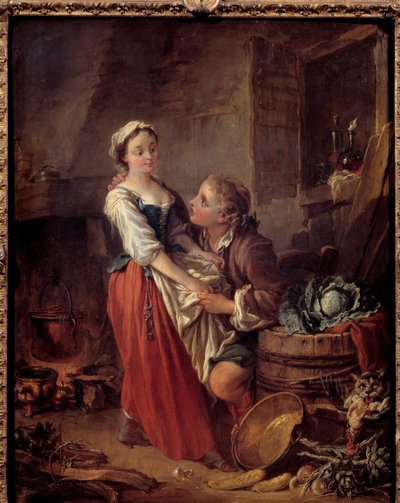 مشهد الطبخ الجميل جالانت في المطبخ. لوحة فرانسوا باوتشر (١٧٠٣-١٧٧٠). 1738 باريس. متحف كونياك جاي بواسطة فرانسوا باوتشر